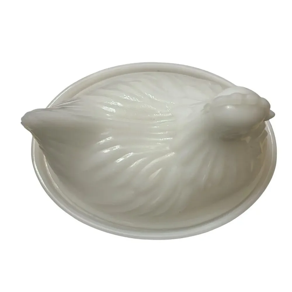 Vintage Hazel Atlas Milk Glass Hen on Nest Dish Small White 4.3